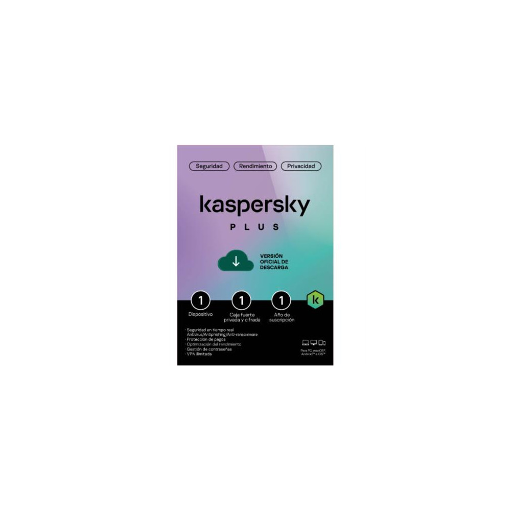 Licencia Antivirus ESD Kaspersky Plus 1 Ao 1 Dispositivo 1 Cuenta KPM [ KL1042ZDAFS ]