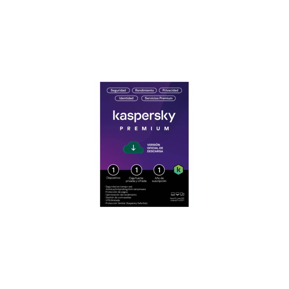 Licencia Antivirus ESD Kaspersky Premium 1 Ao 1 Dispositivo 1 Cuenta KPM [ KL1047ZDAFS ]