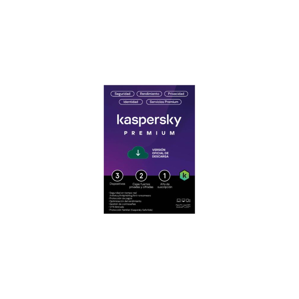 Licencia Antivirus ESD Kaspersky Premium 1 Ao 3 Dispositivos 2 Cuentas KPM [ KL1047ZDCFS ]