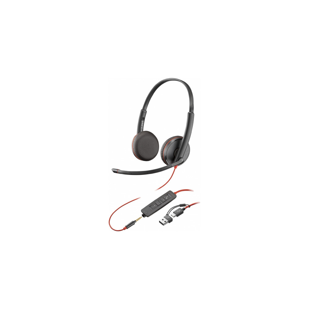 Auriculares POLYCOM estereo Blackwire 3225 / conector de 3.5 mm / adaptador USB-C/A (a granel [ 8X229A6 ]