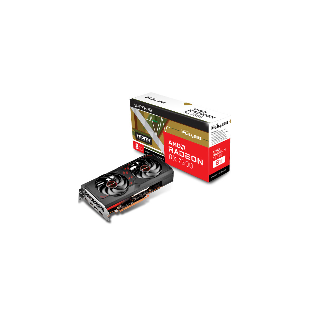 Tarjeta de Video Sapphire Pulse Radeon RX 7600 8GB OC Dual Fan GDDR6 128 bit 1xHDMI 3xDP [ 11324-01-20G ]