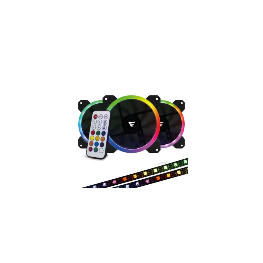 Kit Ventiladores Game Factor FKG400 3 Fans 12mm RGB 2 Tiras Led Control Remoto [ FKG400 ]