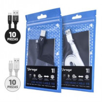 Kit Cables Vorago CAB-113 Micro USB 20 Piezas Colores 10 Negros y 10 Blancos [ KIT20-CAB-113 ]