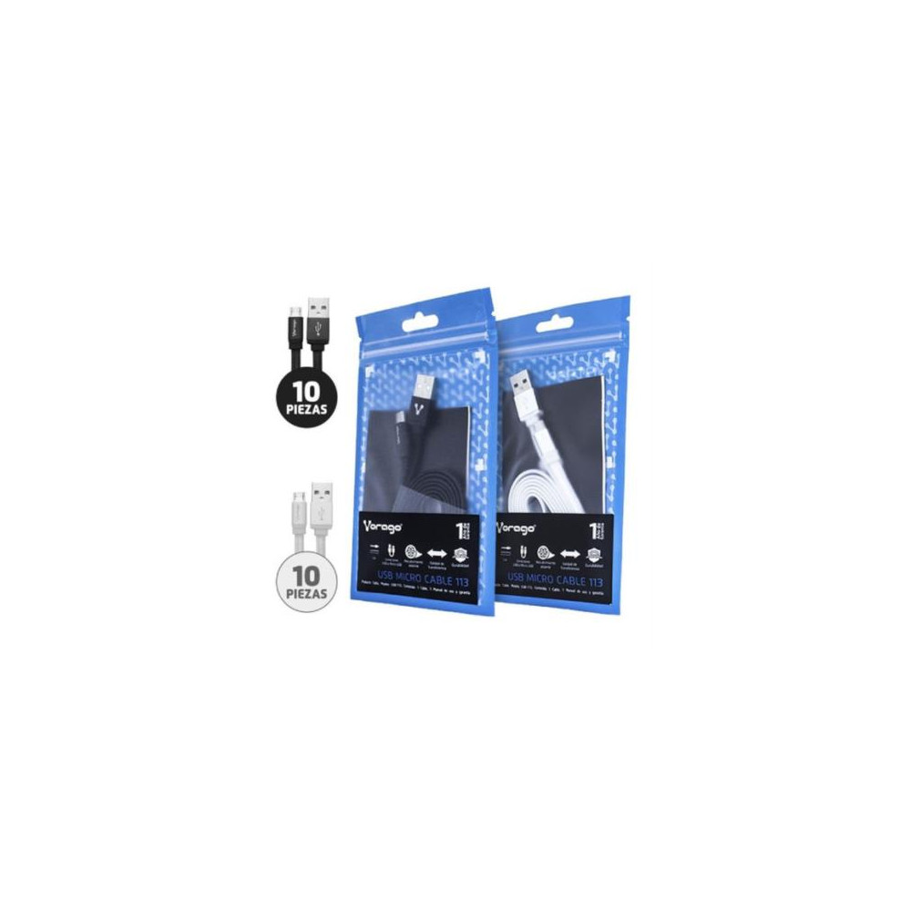 Kit Cables Vorago CAB-113 Micro USB 20 Piezas Colores 10 Negros y 10 Blancos [ KIT20-CAB-113 ]