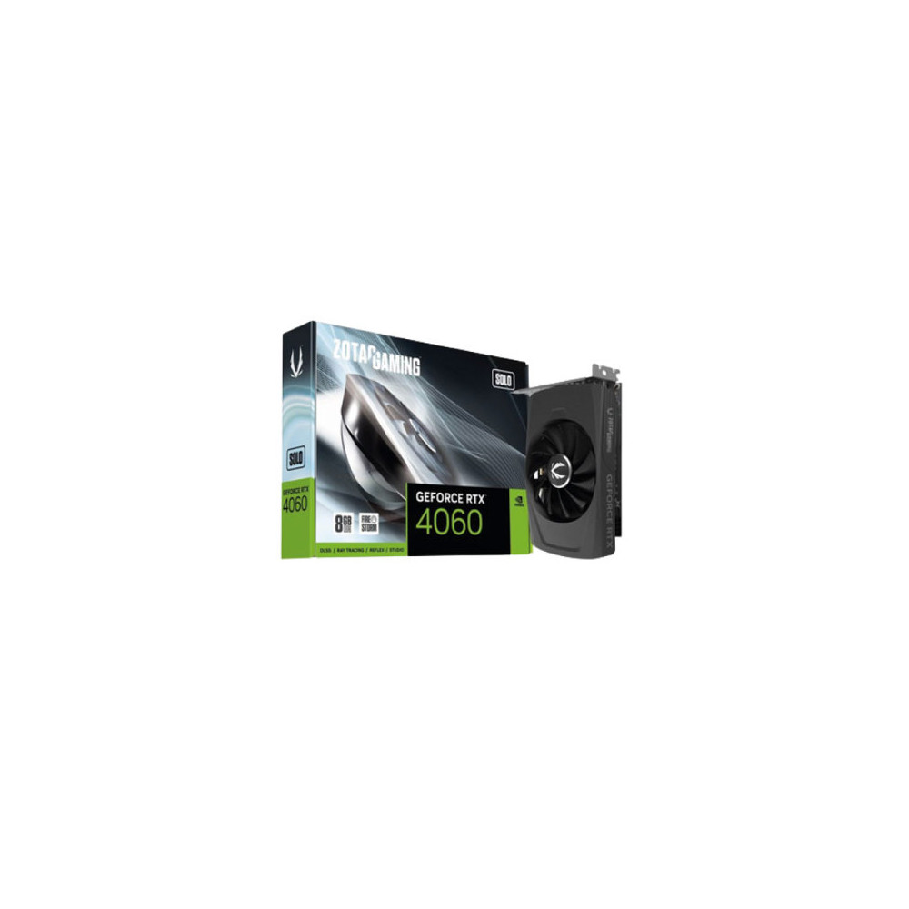 Tarjeta de Video Zotac Solo GeForce RTX4060 8GB Single Fan GDDR6 128-bit PCIe 4.0 3xDP 1xHDMI [ ZT-D40600G-10L ]