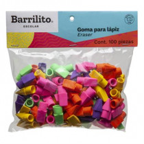 Goma Barrilito para Lpiz Colores Surtidos Bolsa C/100 Pzas [ GO100 ]