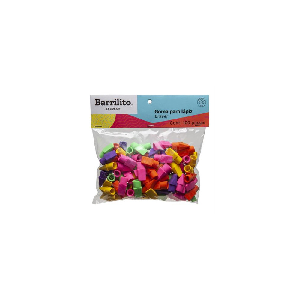 Goma Barrilito para Lpiz Colores Surtidos Bolsa C/100 Pzas [ GO100 ]