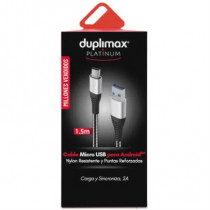 Cable Duplimax Platinum Micro USB 1.5m Nylon Color Negro con Plata [ 225020 ]