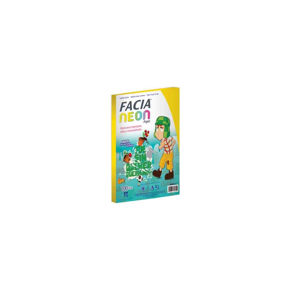 PAPEL FACIA VISION NEON AMARILLO TAMAO CARTA C/100 HJS [ FACIA-NEON-AMARILLO ]