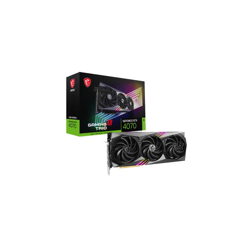 Tarjeta de Video MSI Gaming X Trio GeForce RTX4070 12GB RGB Triple Fan GDDR6X PCIe 4.0 1xHDMI 3xDP [ RTX-4070-GAMING-X-TRIO-12G ]