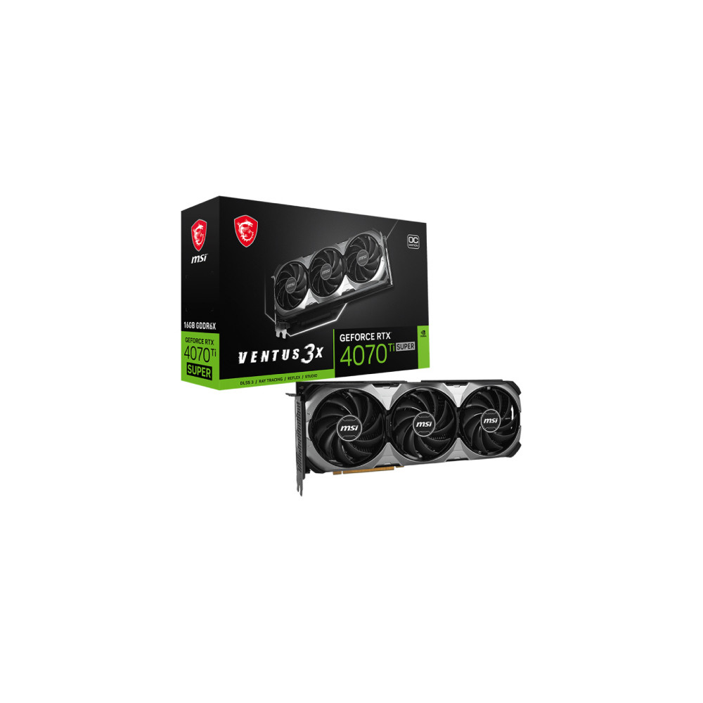 Tarjeta de Video MSI Ventus GeForce RTX4070TI OC Super 16GB Triple Fan GDDR6X PCIe 4.0 1xHDMI 3xDP [ RTX-4070-TI-SUPER-16G-VENTUS-3X-OC ]