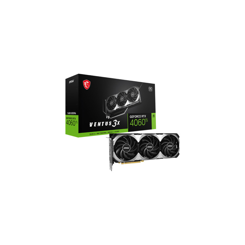 Tarjeta de Video MSI Ventus GeForce RTX4060TI 16GB OC Triple Fan GDDR6 PCIe 4.0 1xHDMI 3xDP [ RTX-4060-TI-VENTUS-3X-16G-OC ]