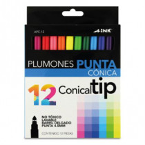 Plumones Aink APC-12 Punta Cnica Colores Surtidos C/12 Pzas [ APC-12 ]