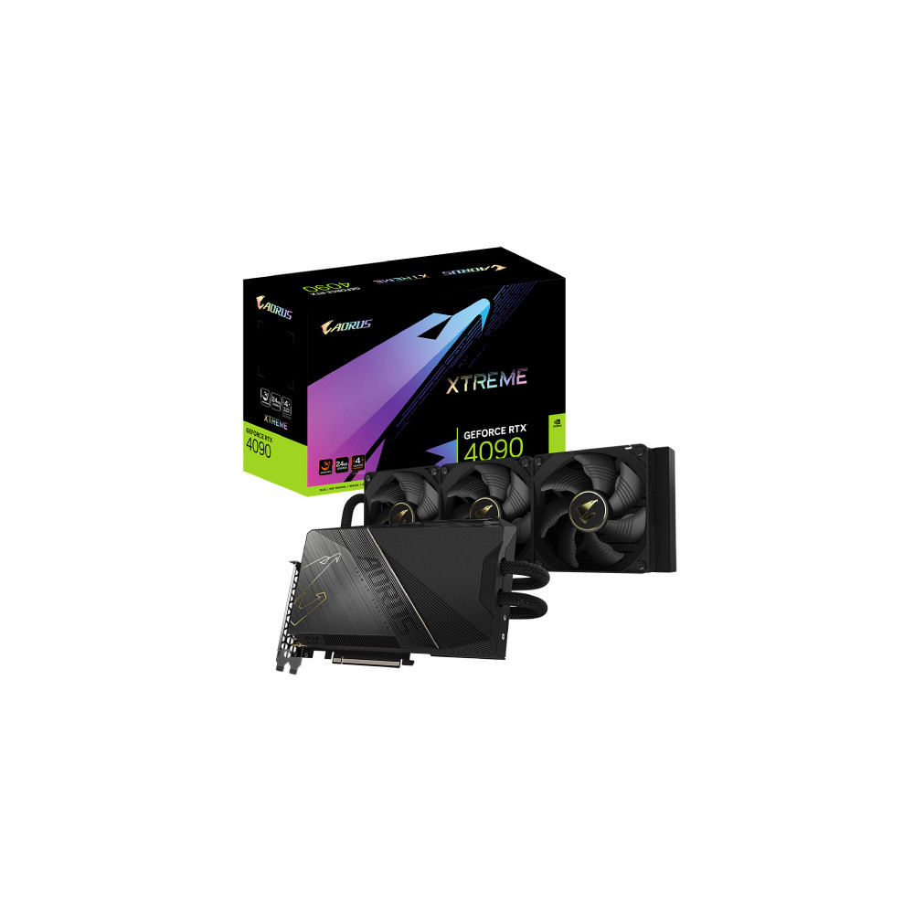 Tarjeta de Video Aorus Xtreme WaterForce GeForce RTX4090 OC 24GB RGB con Enfr Liquido 360mm GDDR6X P [ GV-N4090AORUSX-W-24GD ]