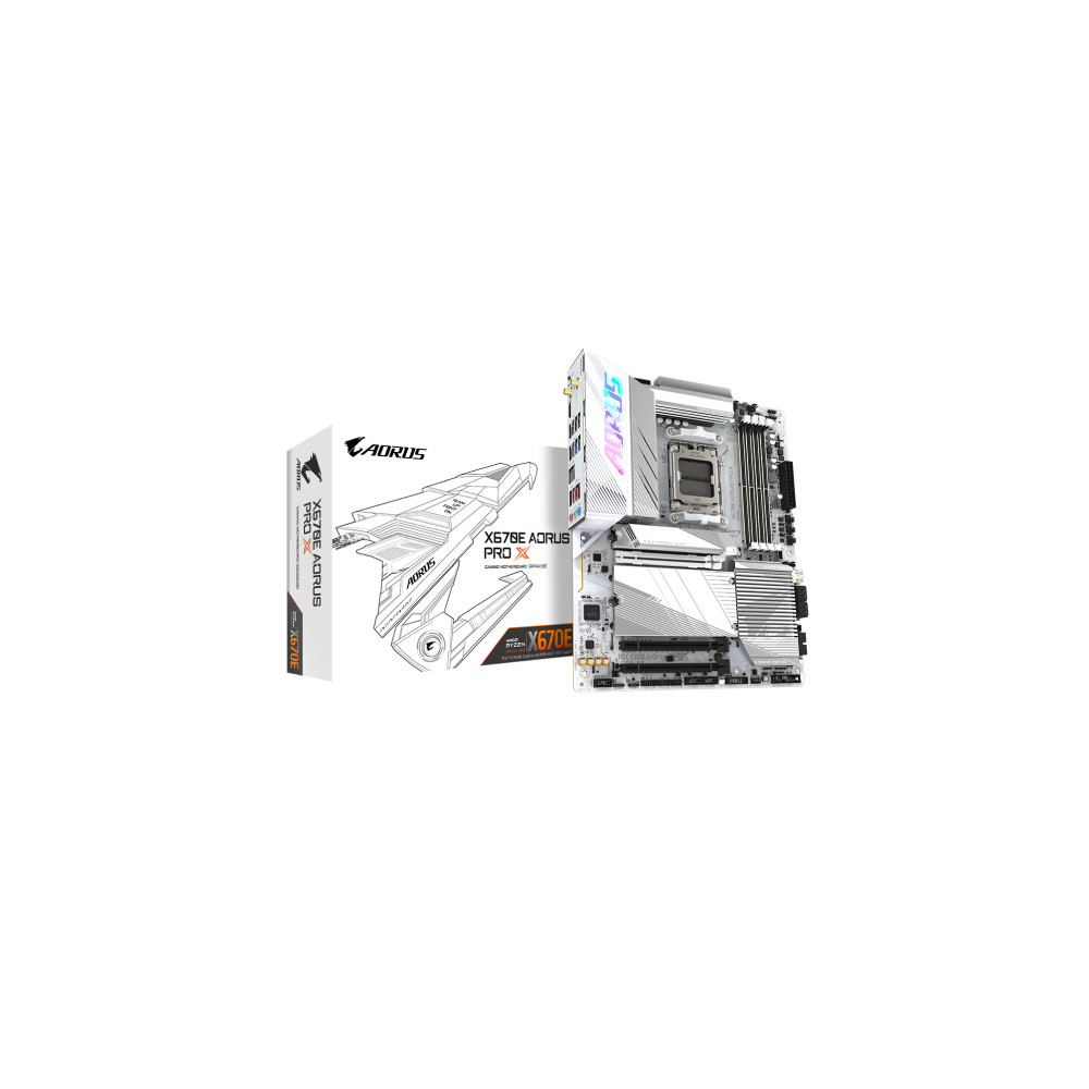 Tarjeta Madre Gigabyte X670E Aorus Pro X White 4xDDR5 128GB 8000Mhz PCIe 5 0 HDMI S AM5 7000 Series  [ X670E-AORUS-PRO-X ]