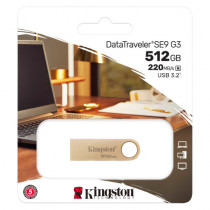 Memoria USB Kingston DataTraveler SE9 G3 512GB USB 3 2 Lectura 220MB/s Dorado [ DTSE9G3512GB ]