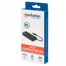 Hub Manhattan USB 3.2 Gen1 4 Puertos Color Negro [ 164894 ]