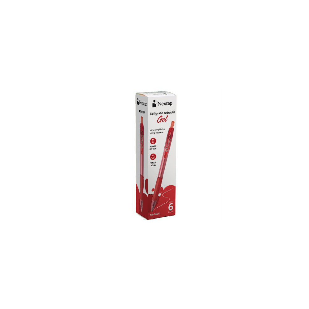 Boligrafo Nextep Gel Retractil Mediano 0.7mm Rojo c/6 [ NE-062R ]